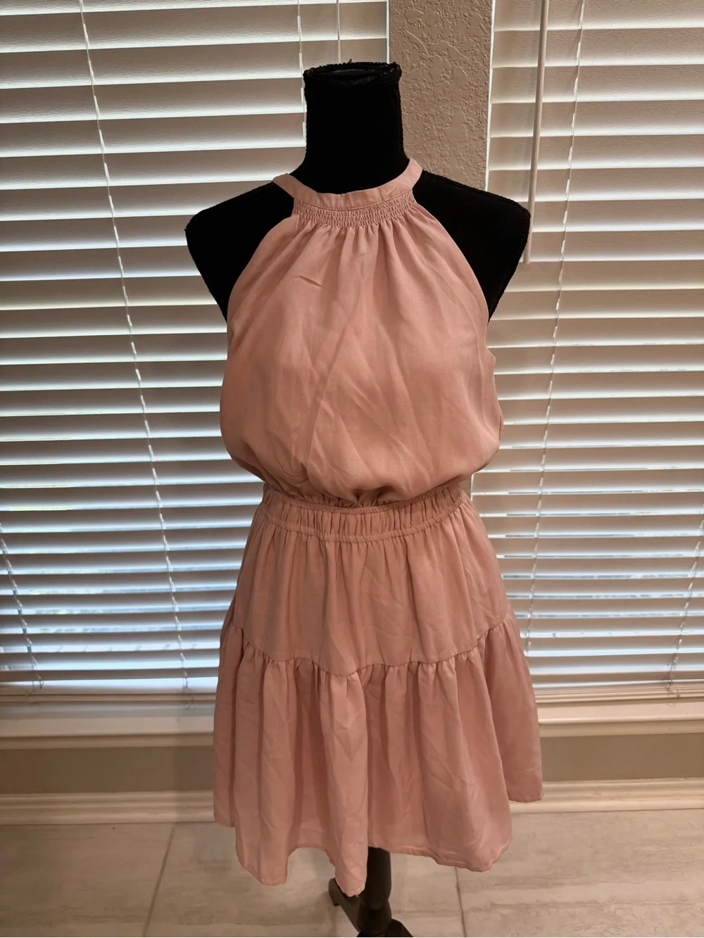 Japna Blush Pink Halter Tiered Mini Dress